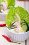 Fresh Garlic Cheese Dip Salad Stock Photo