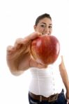 Young Female Showing Apple Stock Photo