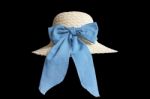 Women Brimmed Hat With Indigo Dye Ribbon Isolated On Black Background Stock Photo