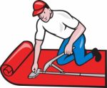 Carpet Layer Fitter Worker Cartoon Stock Photo