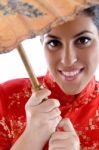 Female Posing With Umbrella Stock Photo