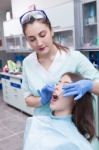 Young Woman At The Dental Office Stock Photo