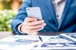 Handsome Businessman Wearing Suit And Using Modern Laptop Outdoo Stock Photo