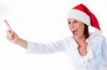 Woman With Santa Hat Stock Photo