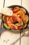 Roasted Shrimps With Zucchini And Tomatoes Stock Photo