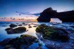 Tanah Lot Temple At Sunset In Bali, Indonesia.(dark)seascape Stock Photo