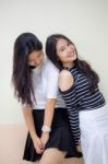 Two Asia Thai Teen Best Friends Girls Smile And Funny Stock Photo