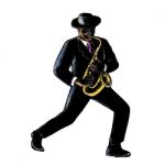 Jazz Musician Playing Saxophone Scratchboard Stock Photo