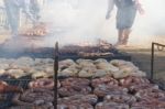 Traditional Meat Grilled On The Grill In The Argentine Countryside Stock Photo