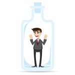 Cartoon Businessman Captured In Bottle Stock Photo