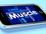 Muscle Words Represents Weight Lifting And Dumbbell Stock Photo