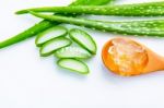 Aloe Vera Fresh Leaves With Slices And Aloe Vera Gel On Wooden S Stock Photo