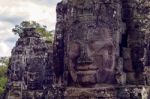 Buddhist Faces Bayon Temple, Angkor Wat In Cambodia Stock Photo