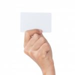 Closeup Hand Hold Blank Card Isolated With Clipping Path Stock Photo