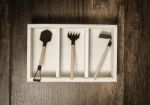 Three Farm Tools In The Box Stock Photo