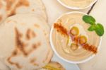 Hummus With Pita Bread Stock Photo