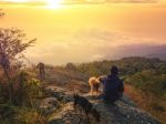 Young Man  Asia Tourist  At Mountain Is Watching Over The Misty Stock Photo