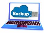 Backup Memory Stick Laptop Shows Files And Cloud Storage Stock Photo