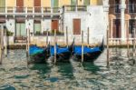 Gondolas Moored In Venice Stock Photo