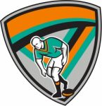 Rugby League Player Playing Ball Shield Retro Stock Photo