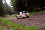 G. Lucey Driving Mitsubishi Evo Stock Photo