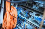 Fiber Optic With Servers In A Technology Data Center Stock Photo