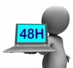 Forty Eight Hour Laptop Character Shows 48h Delivery Or Service Stock Photo