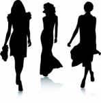 Fashion Silhouette Girls Walking Stock Photo