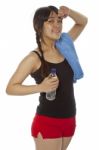 Asian Lady Holding Water Bottle Stock Photo