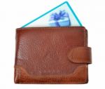 Brown Wallet With Gift Card Stock Photo