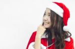 Beautiful Young Santa Clause Woman, Isolated Stock Photo