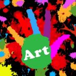 Art Handprint Represents Colourful Youngsters And Colour Stock Photo