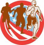 American Crossfit Runners Usa Flag Circle Retro Stock Photo