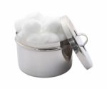 Side Cotton Wool Container And Cover On White Background Stock Photo