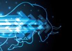 Bull Stock Market Blue Technology Background Stock Photo