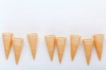 Flat Lay Ice Cream Cones Collection On White Wooden Background  Stock Photo