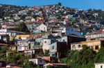 Colorful Houses On A Hill In Valparaiso, Chile Stock Photo