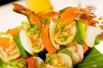 Shrimps And Vegetables Skewers Stock Photo