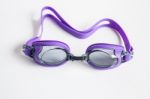 Purple Swim Goggles Isolated On White Background Stock Photo