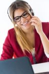 Young Business Girl Using Her Computer Stock Photo