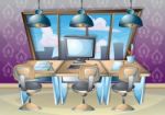 Cartoon  Illustration Interior Office Room With Separated Layers Stock Photo