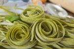 Traditional Italian Raw Homemade Spinach Pasta Stock Photo