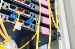 Fiber Optic With Servers In A Technology Data Center Stock Photo