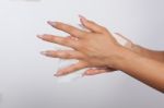 Cleaning Hands With Wet Wipes Stock Photo