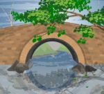 Tree And Arch Bridges Scene Stock Photo