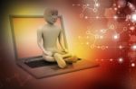 3d Man In Meditation With Laptop Stock Photo