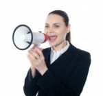 Pretty Lady With Megaphone Stock Photo