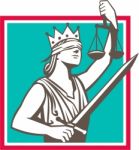 Lady Justice Raising Scales Sword Square Retro Stock Photo