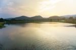 Mount Warning River Sugar Cane And Sun Stock Photo