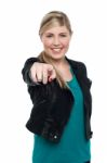 Stylish Blonde Teen Girl Pointing You Out Stock Photo